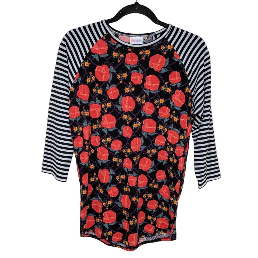 LuLaRoe Floral and Stripes Randy Tee Shirt - Size S - GUC